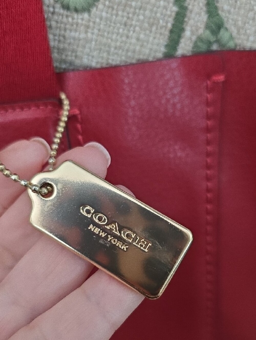 Coach Red Leather Tote with Gold Tag - Picture 2 of 5